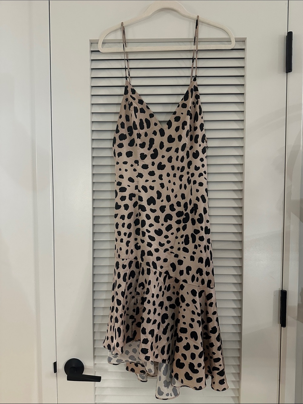 Aqua Beige and Black Spotted Midi Slip Dress